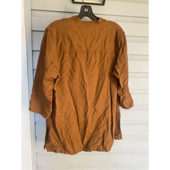 ELCC Silk Burnt Orange Rust Colored Leopard Print Button-up Blouse, Sz XL - Picture 4 of 7